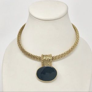 Gold & Black Oval Choker Statement Necklace